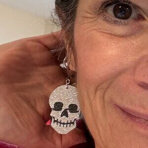 Handcrafted Lightweight Spooky, Glittery Lightweight Skull Earrings!